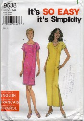 9538 SO EZ SHORT SLEEVE SLIT DRESS 2 LENGTHS PATTERN 8-18